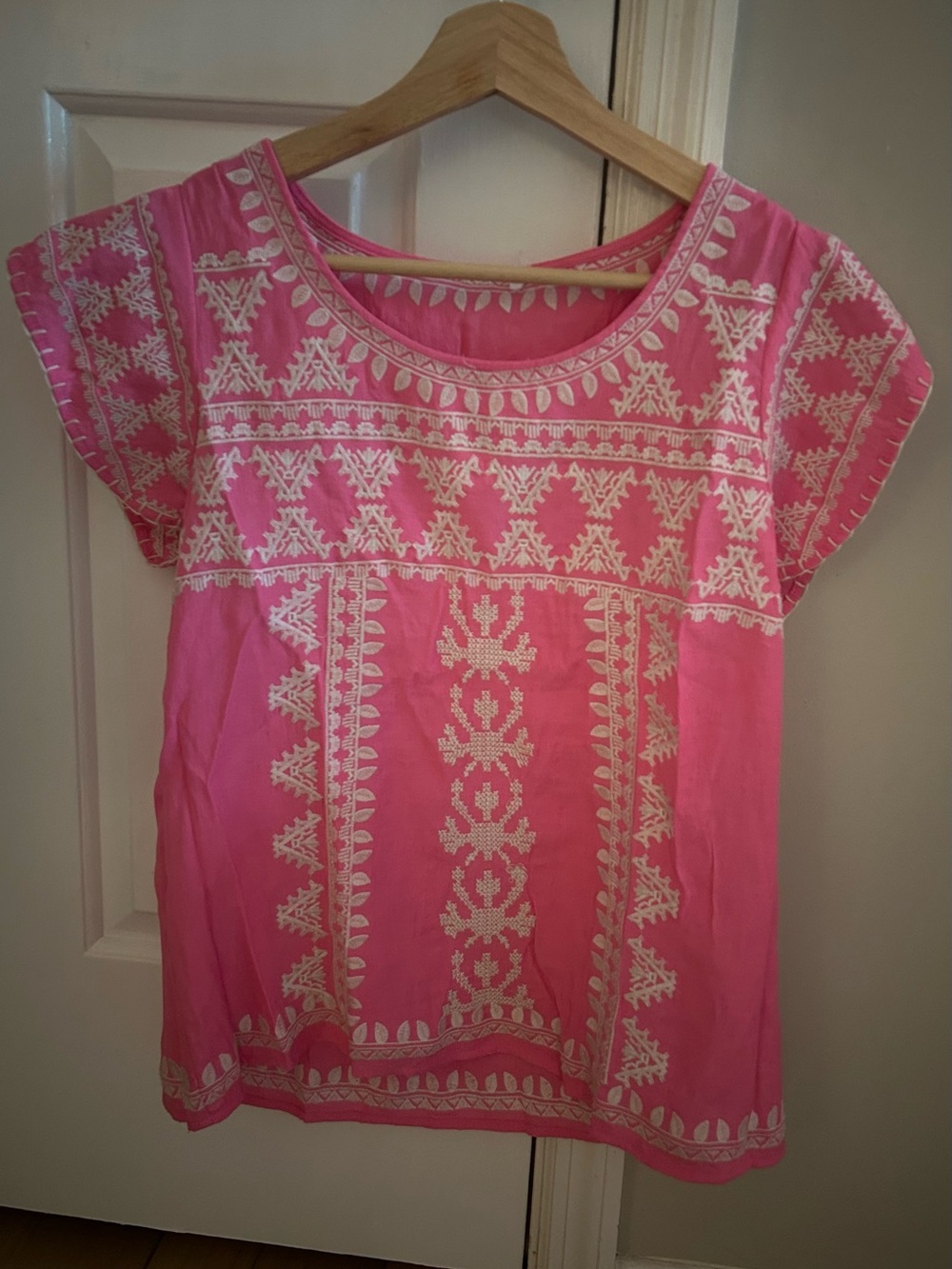 THML Pink Short-Sleeve Embroidered Boho Top